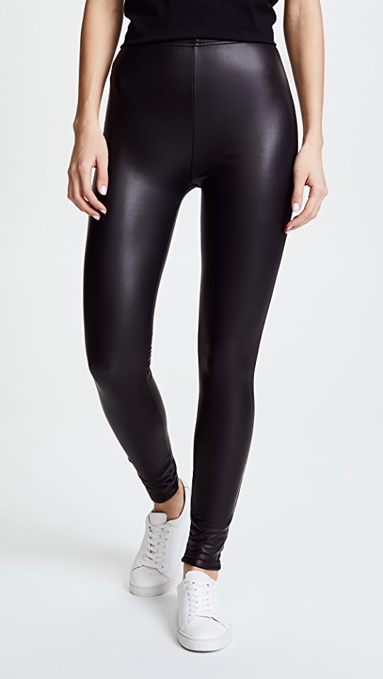 plush lined vegan leather leggings | black