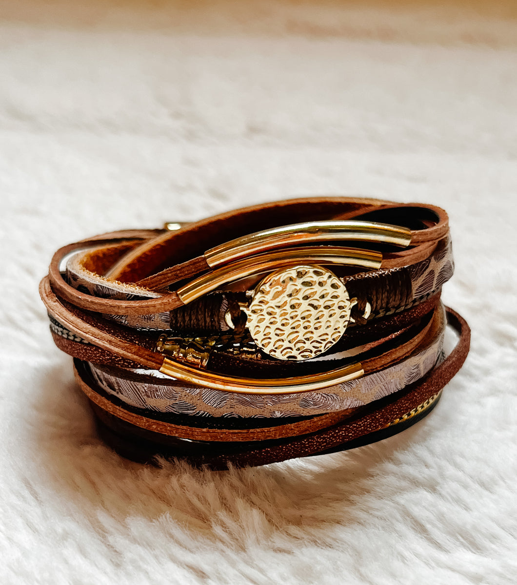 leather & gold wrap bracelet