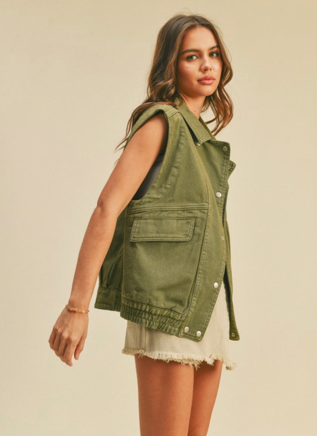 everly denim vest | olive