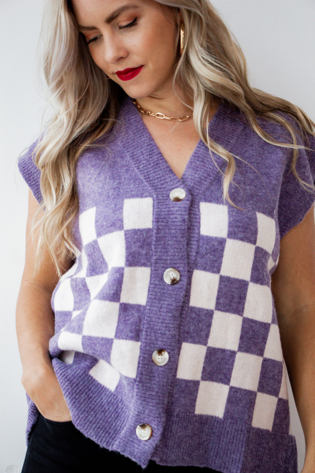 jenny checkered sleeveless cardigan