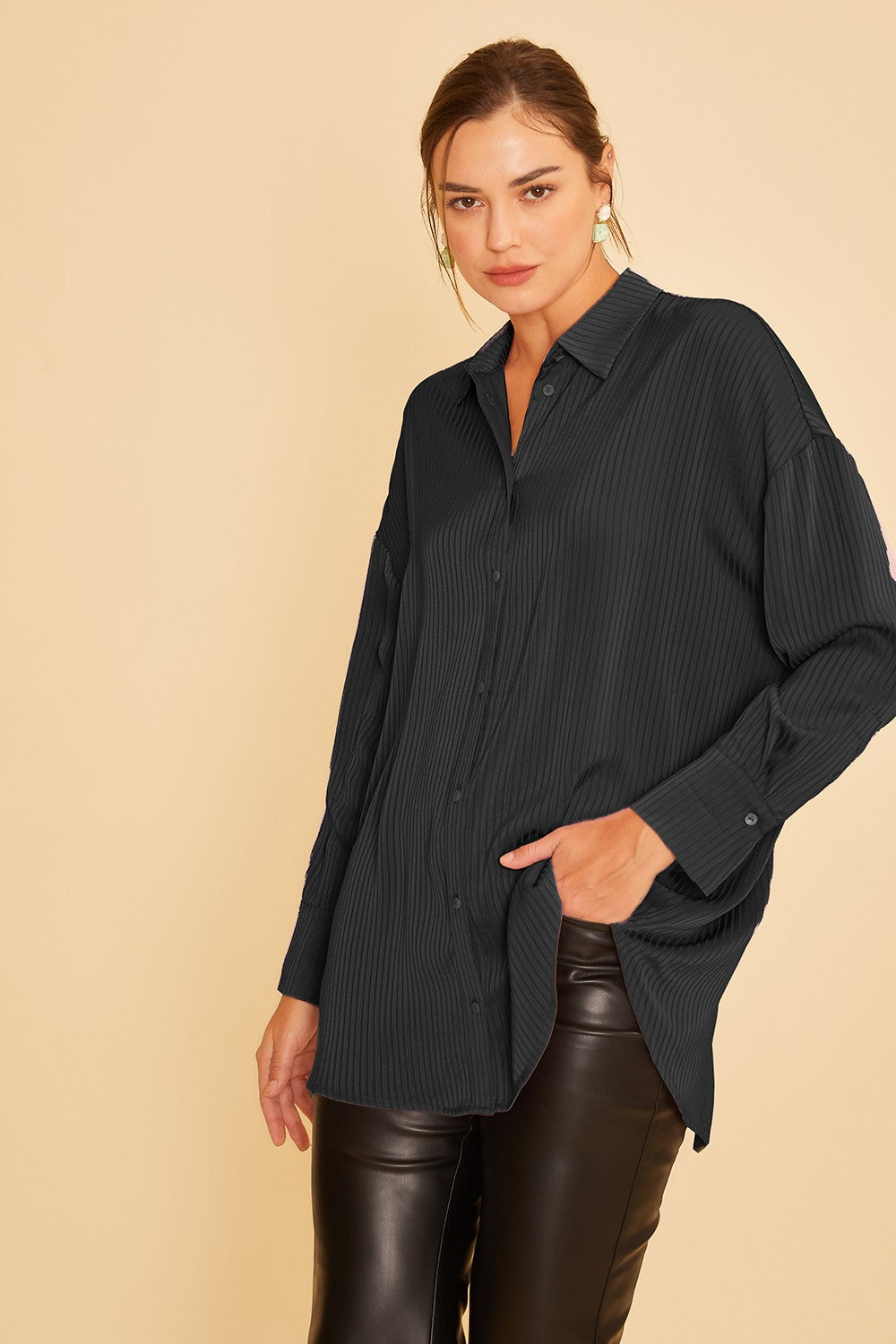 mia stripe effect satin shirt